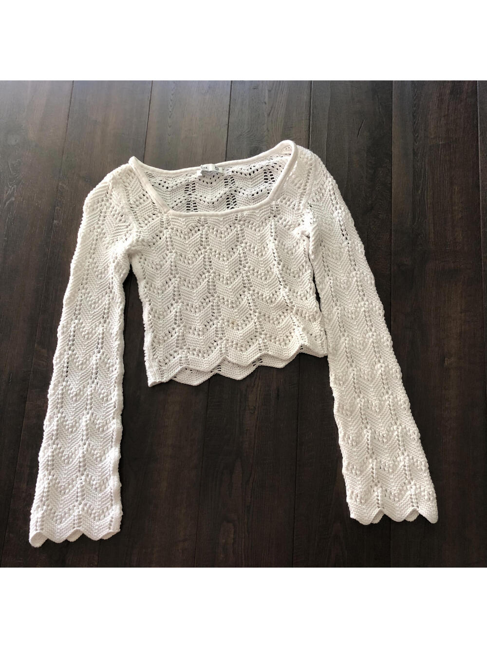 Cutie Knit Crochet White Floral Hollister Beachy Sweater Coastal Cowgirl XS